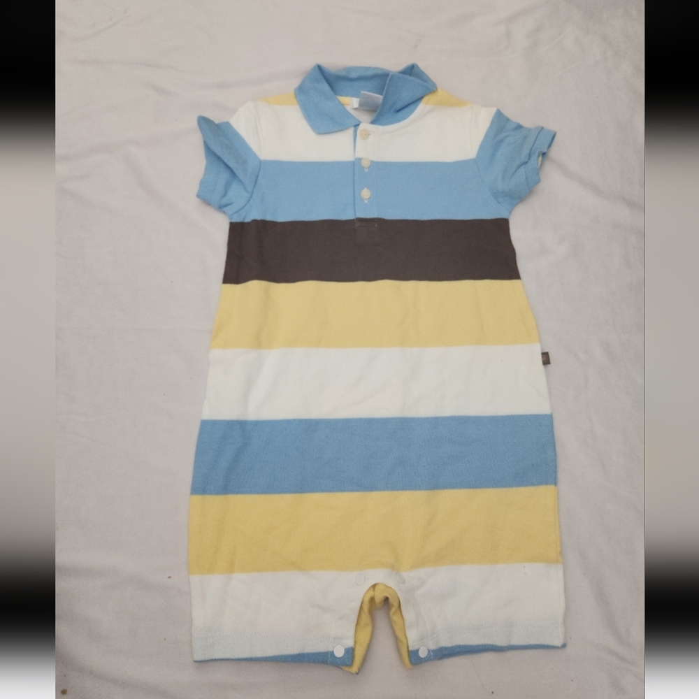E land infant boy 18-24m blue striped polo onesie #L001